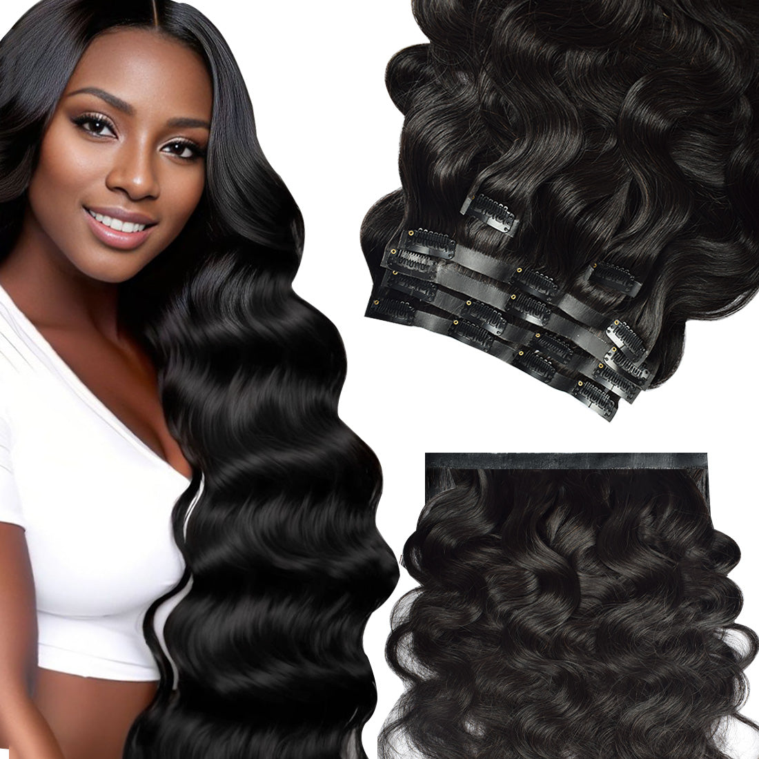 #1B 6Pcs Body Wave PU Seamless Clip ins Flash Sale Free Shipping Hair Extensions Real Human Hair 110G CVOHAIR