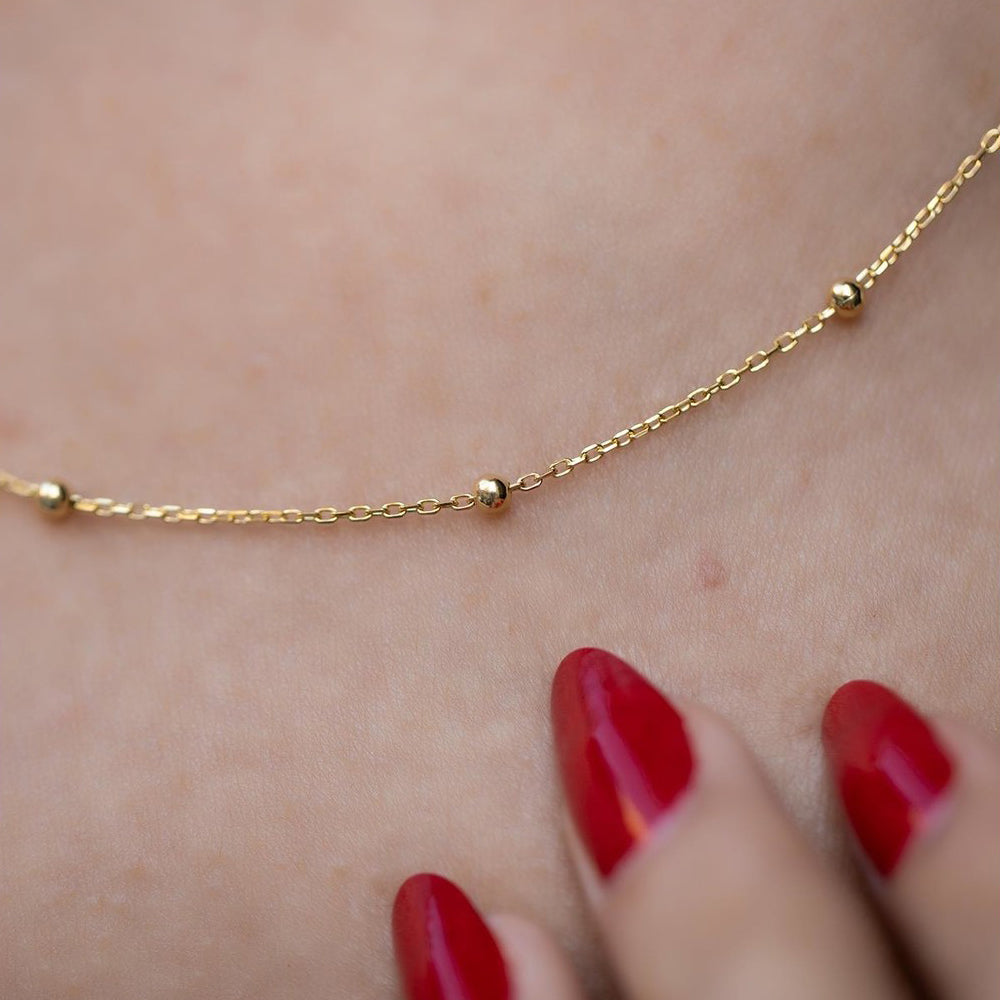 Beaded Satellite Chain Station Necklace in Silver