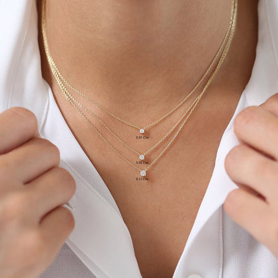 Delicate Solitaire Necklace 14k Solid Gold Jewelry