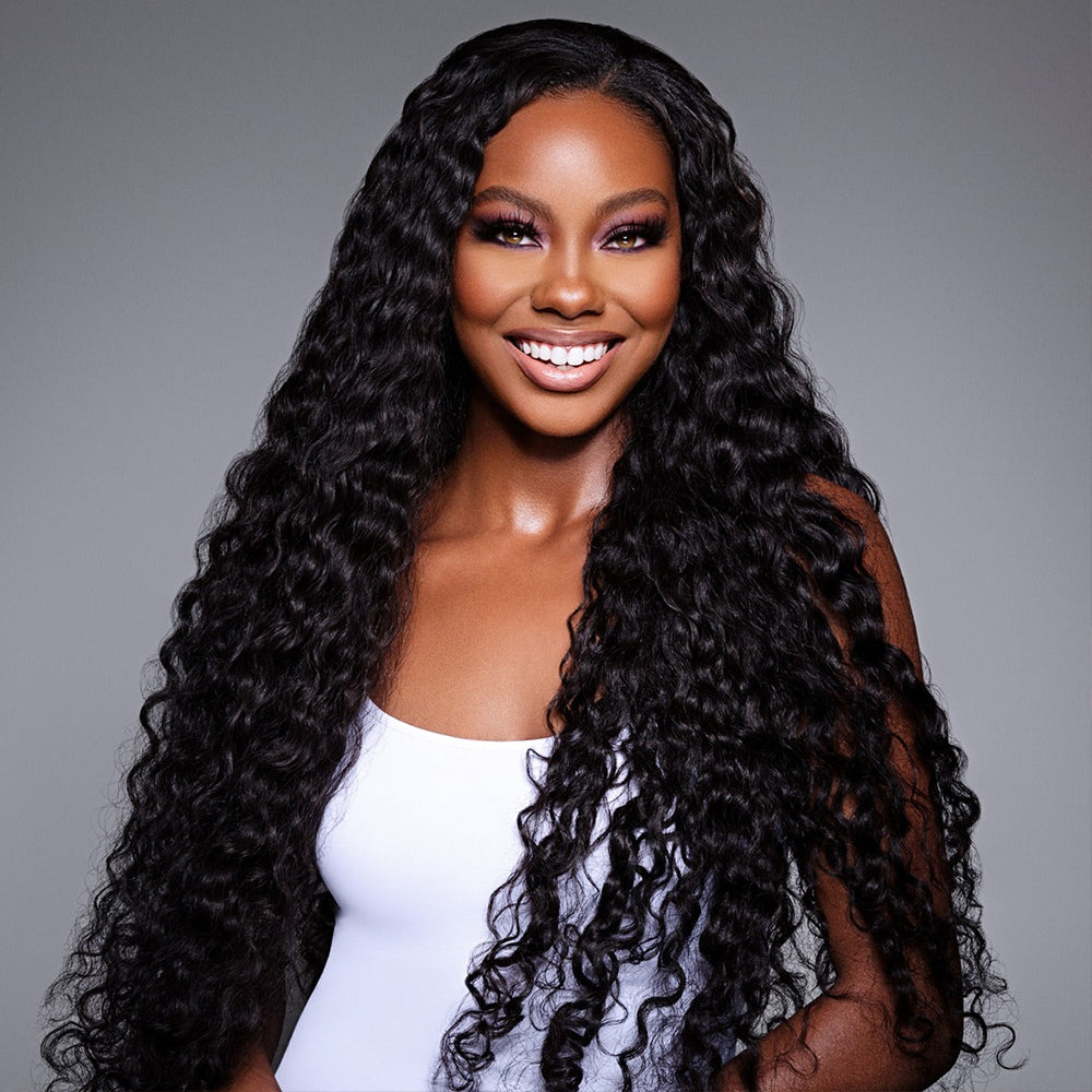 #1B Deep Wave Transparent Lace Frontal Wigs Human Hair 200% Density Pre Plucked With Baby Hair CVOHAIR