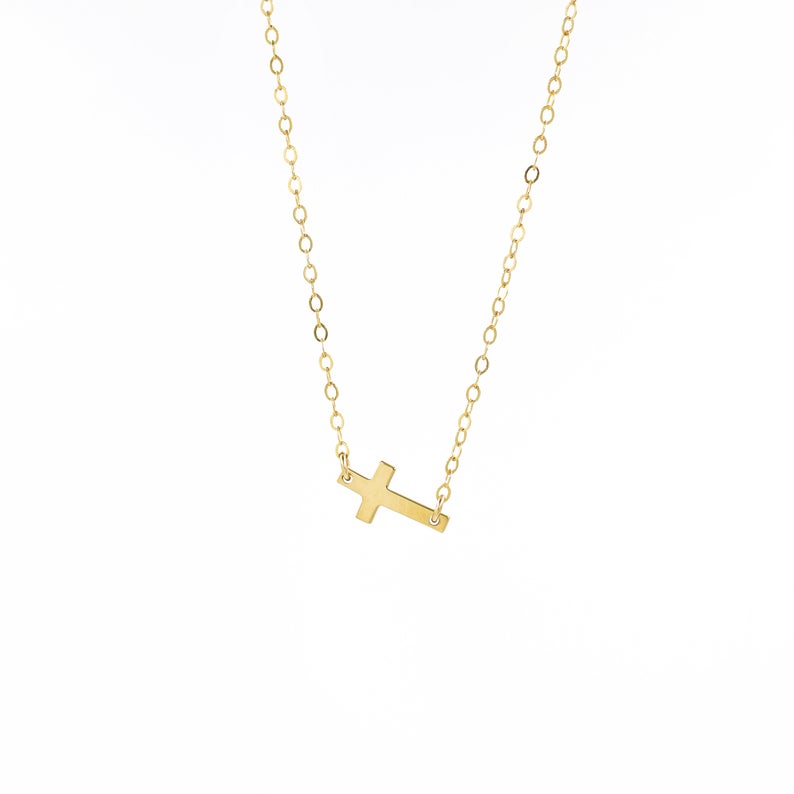 Tiny Sideways Cross Bracelet with Chain 925 Silver Jewelry