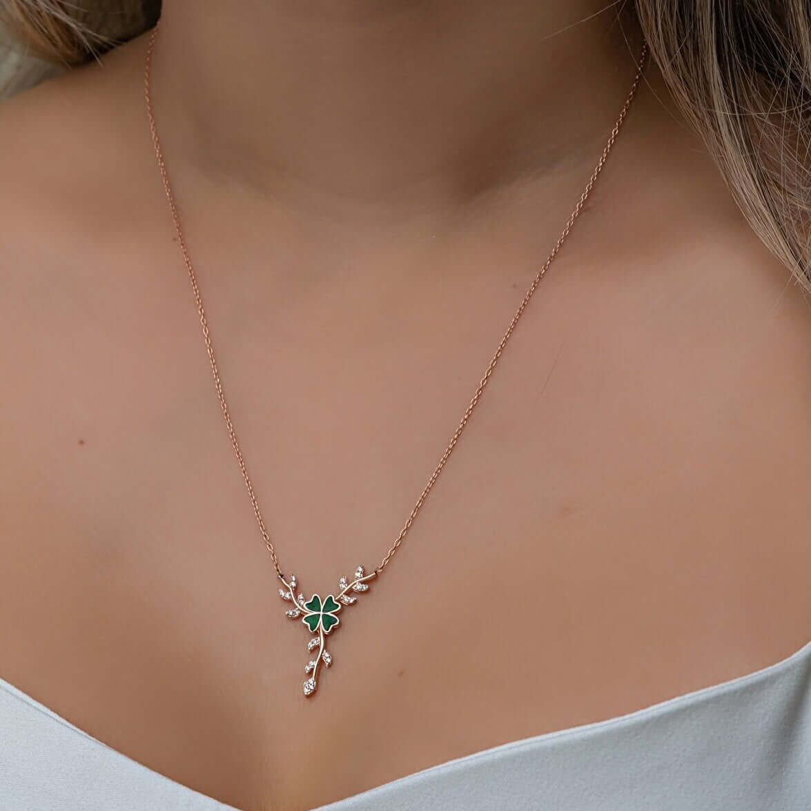 Lucky Charm Rose Gold Plated Silver Clover Necklace