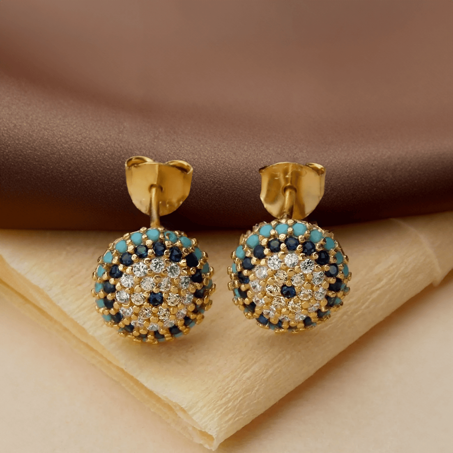 925 Sterling Silver Gold Stud Evil Eye Earrings