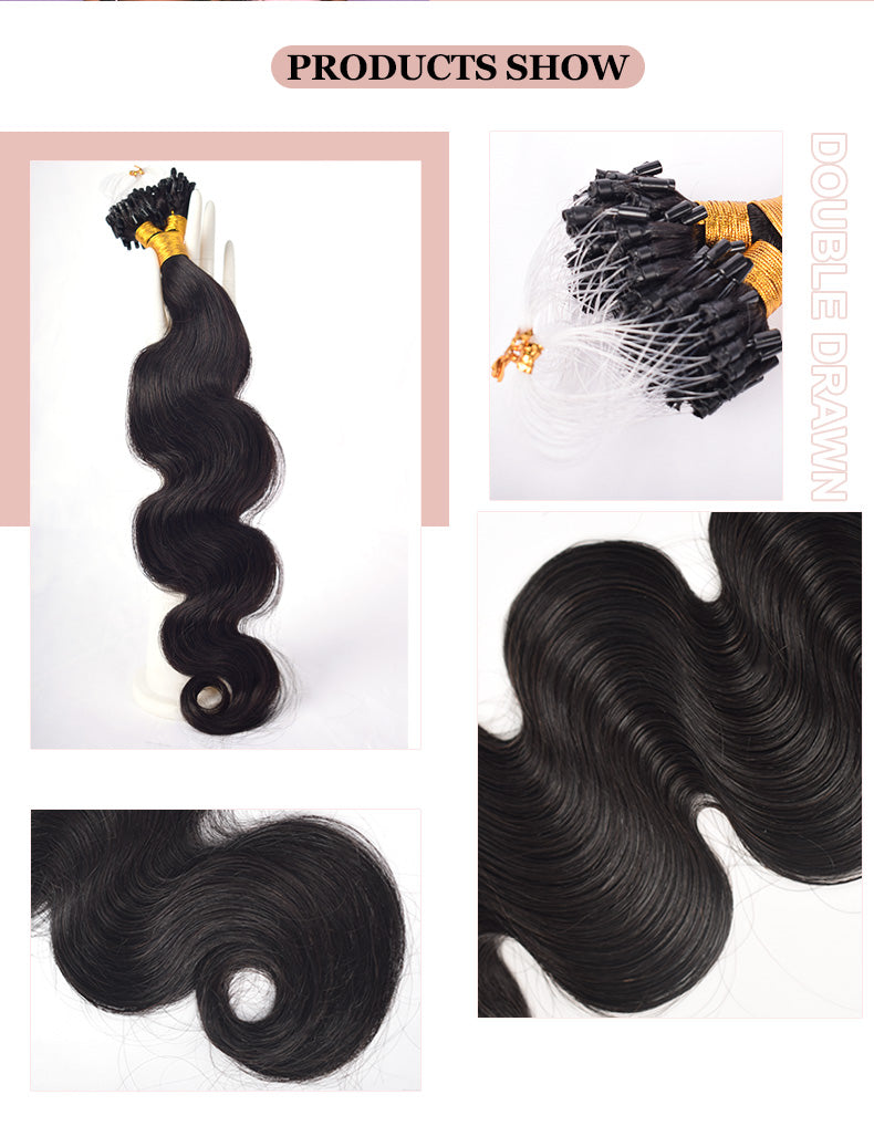 Natural Black Body Wave Free Shipping Mirco Ring Hair Extension 100% Real Human Hair CVOHAIR