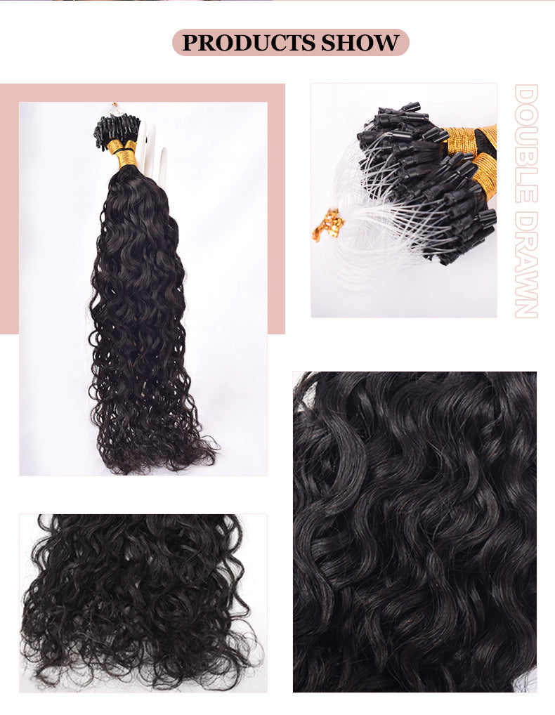 Natural Black Italian Curly Free Shipping Mirco Ring Hair Extension 100% Real Human Hair CVOHAIR