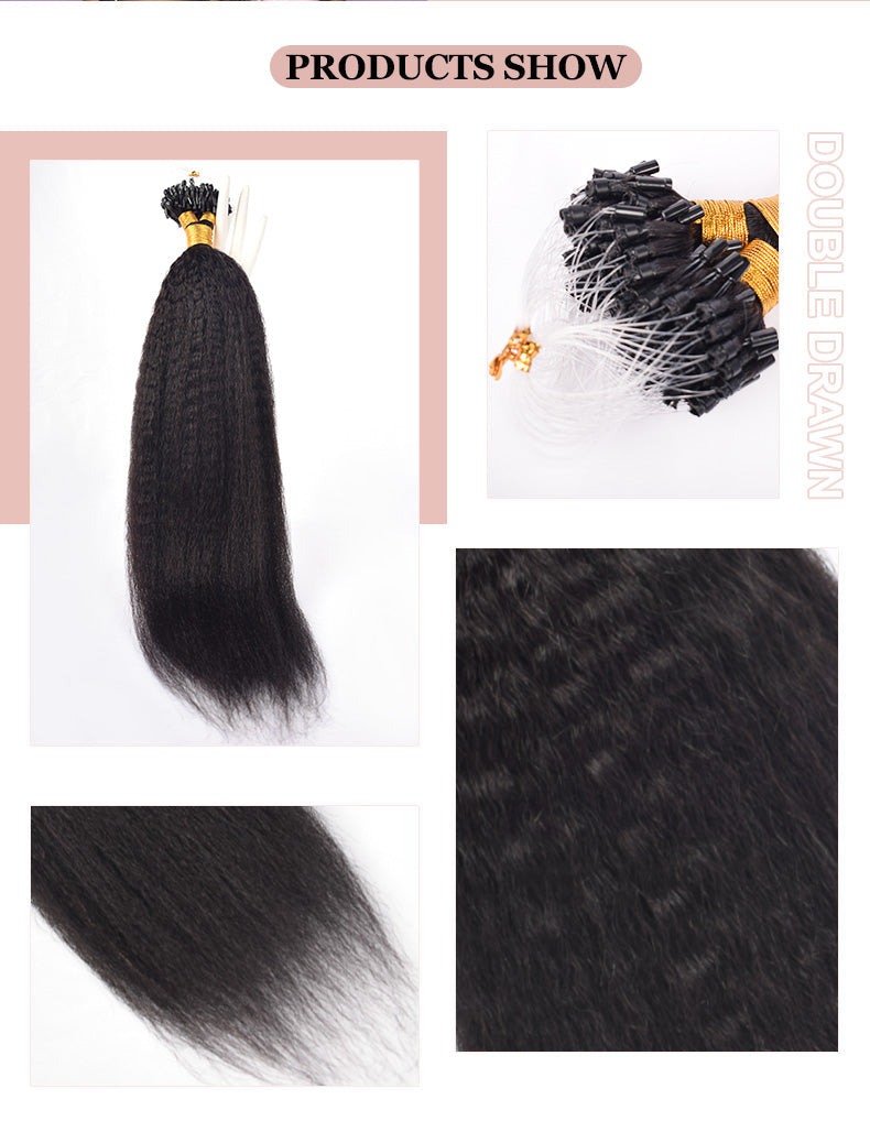 Natural Black Kinky Straight Free Shipping Mirco Ring Hair Extension 100% Real Human Hair CVOHAIR