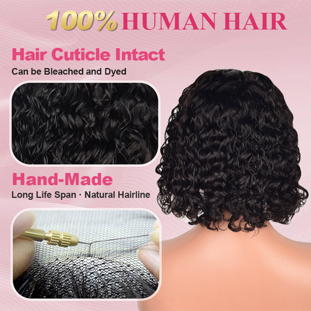 #1B Bob Wig Water Wave HD Lace Front Wigs Human Hair 180% Density Lace Frontal Wigs Pre Plucked With Baby Hair CVOHAIR