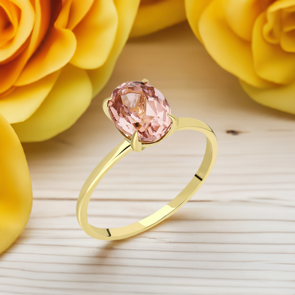Blush Pink Oval Morganite 14k Solid Gold Ring
