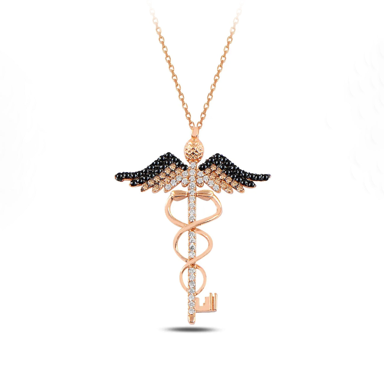 Caduceus Key Pendant Medical Symbol Necklace