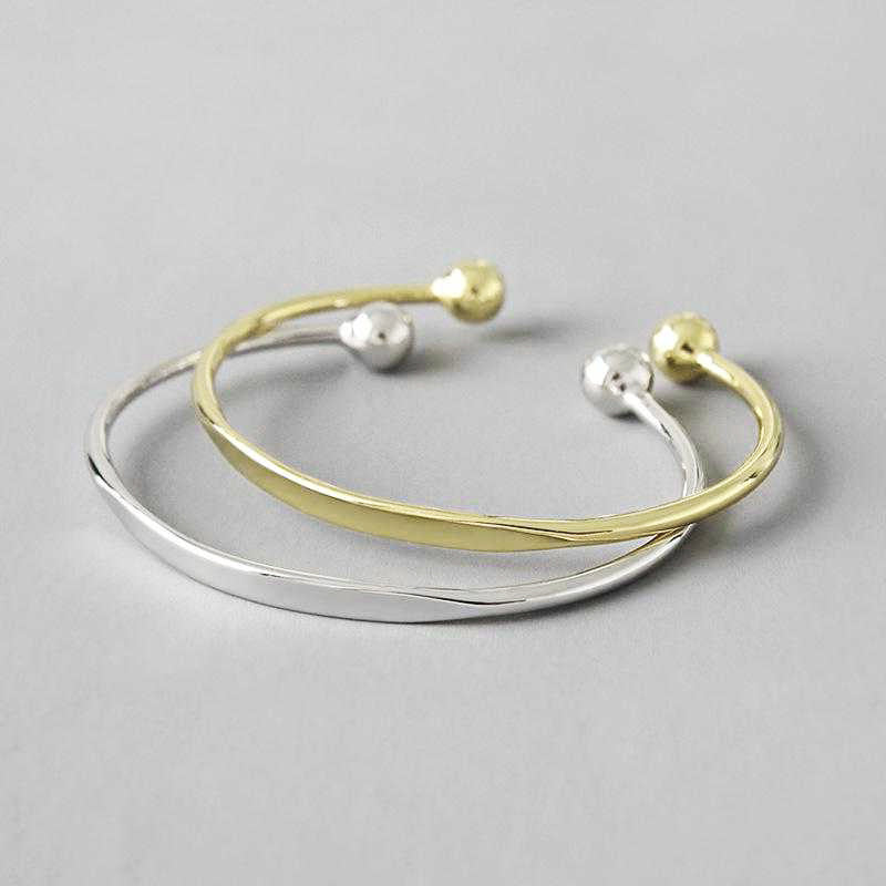 Open Bangle Bracelet Solid Sterling Silver Curved Cuff