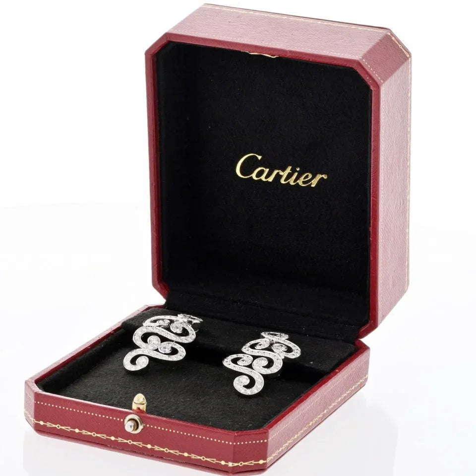 Carthttier 18K White Gold Arabesque Scroll 6.50cttw Earrings