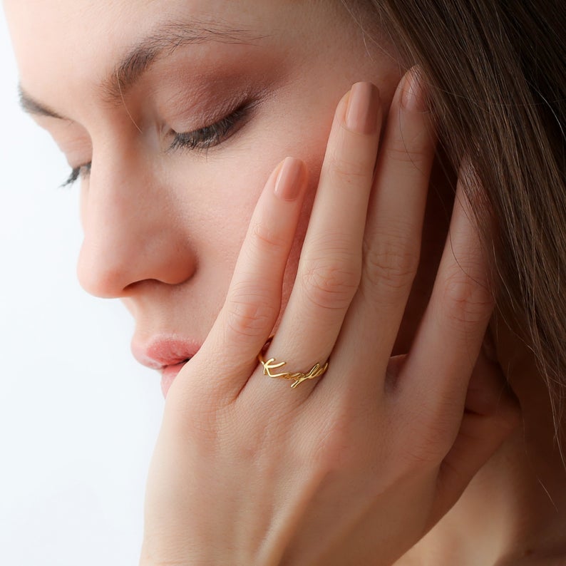 Calligraphy Name Ring Rose Gold Personalized Band