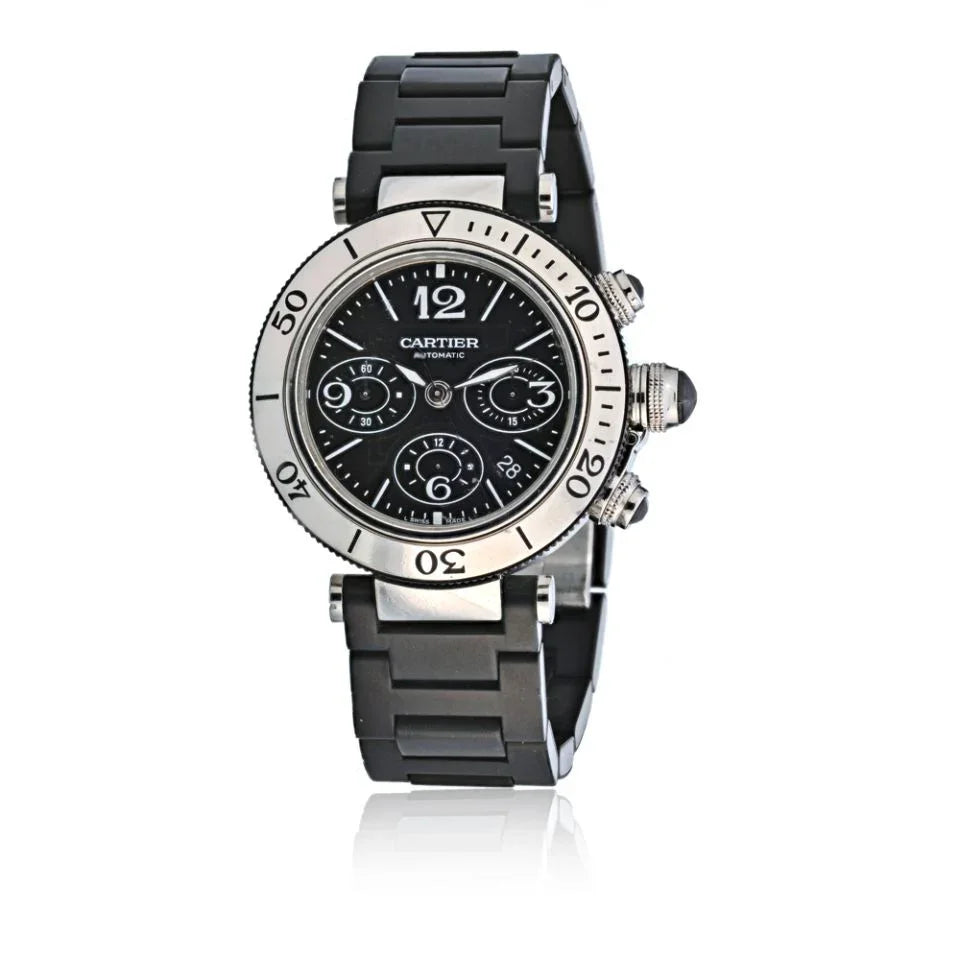 Carthttier Pasha Seatimer Stainless Steel 42mm Chronograph Black Men Watch