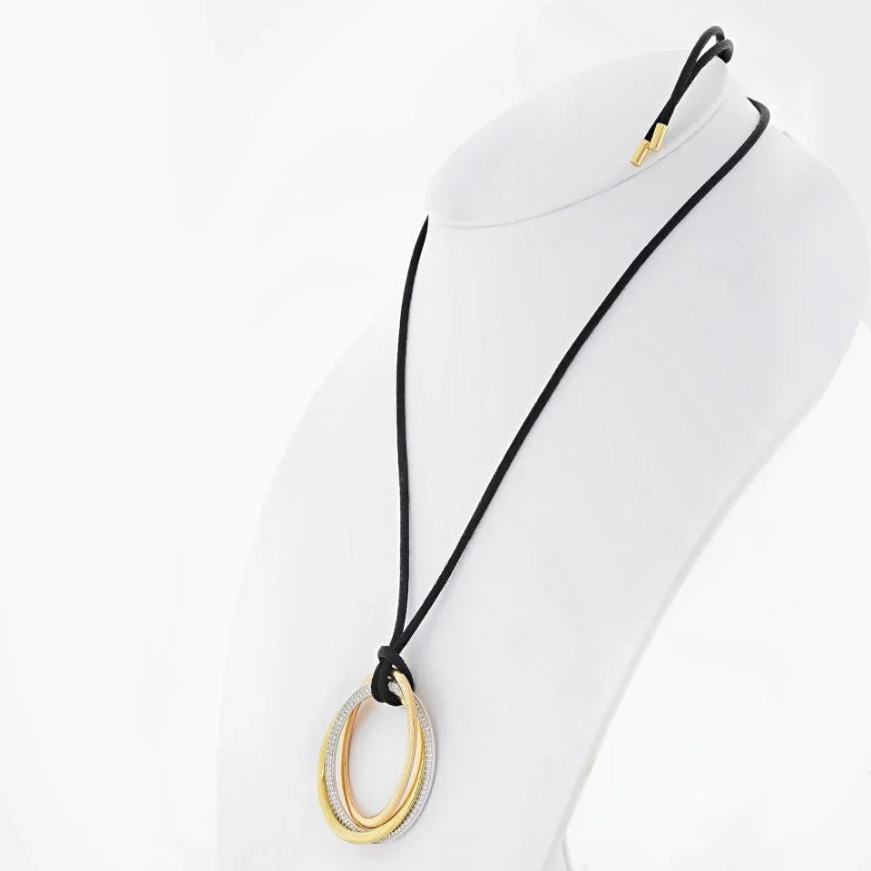 Carthttier Trinity 18K Tri Color Pave Diamond Circles on Cord Pendant