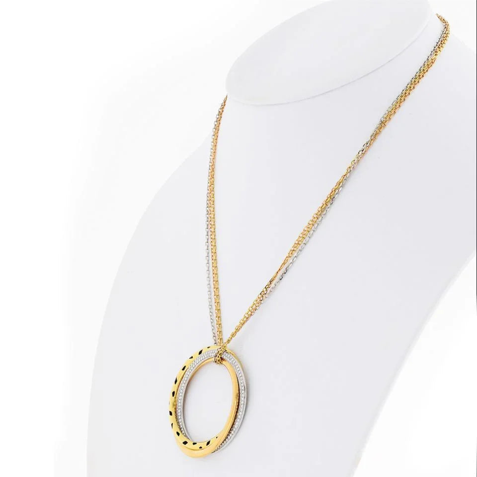 Carthttier Trinity 18K Two Tone Diamond Panthere Circle on Triple Chain Pendant