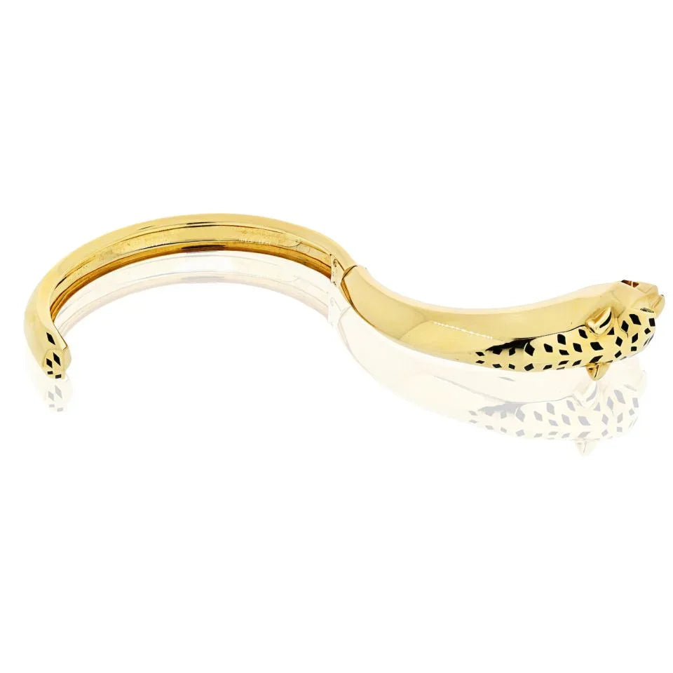 Carthttier Panthere 18K Yellow Gold Hinged Cuff Bracelet