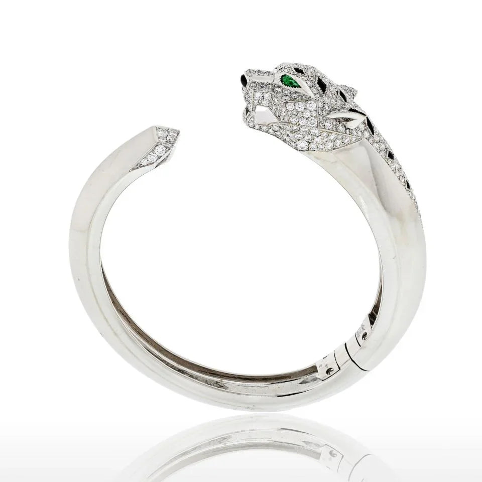 Carthttier Panthere 18K White Gold Diamond Cuff Bangle Bracelet