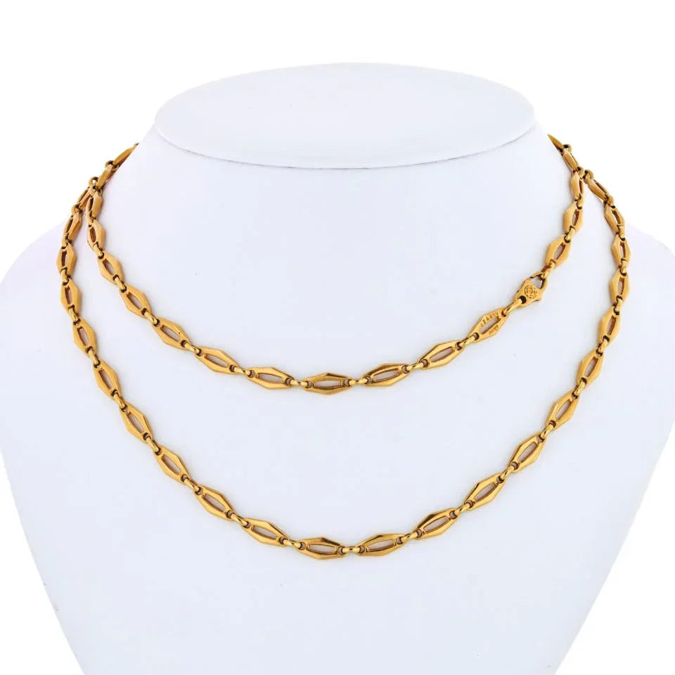 Carthttier 1970 18K Yellow Gold Vintage Logo Long Chain Necklace