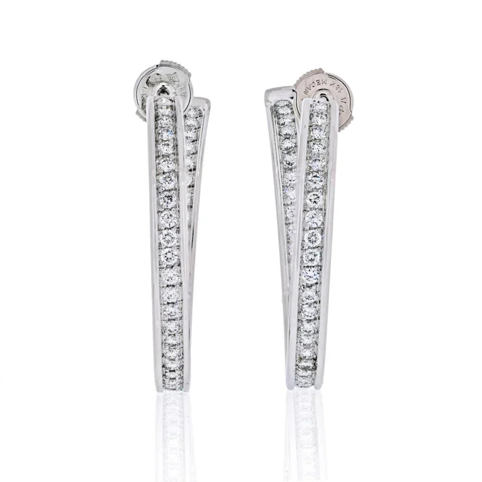 Carthttier 18K White Gold Diamond Hoop 1.5 inch Earrings