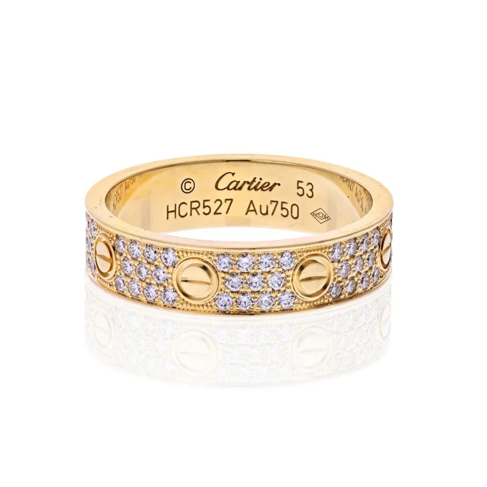 Carthttier 18K Yellow Gold Love Pave Diamond Ring