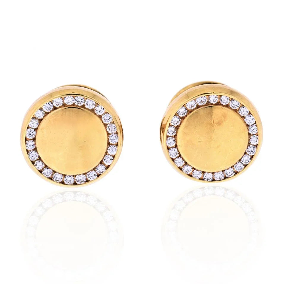 Carthttier 18K Yellow Gold Round Diamond Cuff Links
