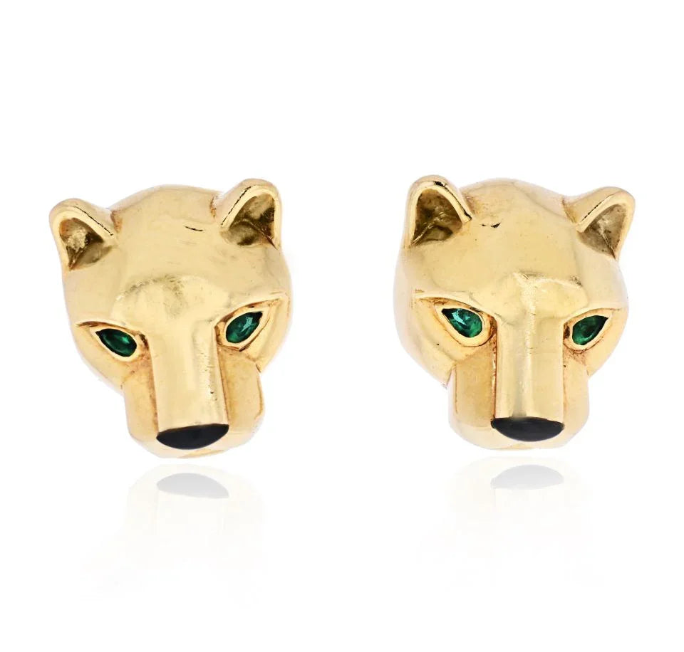 Carthttier Panthere 18K Yellow Gold Head Stud Earrings