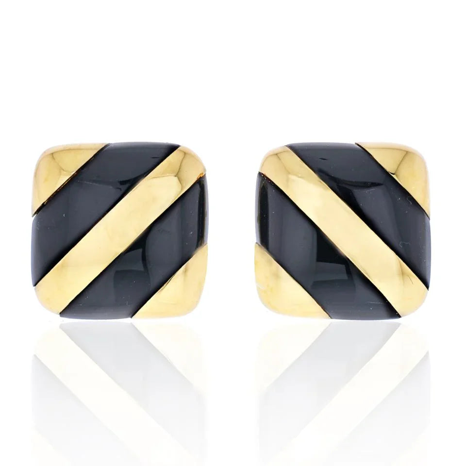 Carthttier 18K White Gold 1980's Square Onyx Earrings