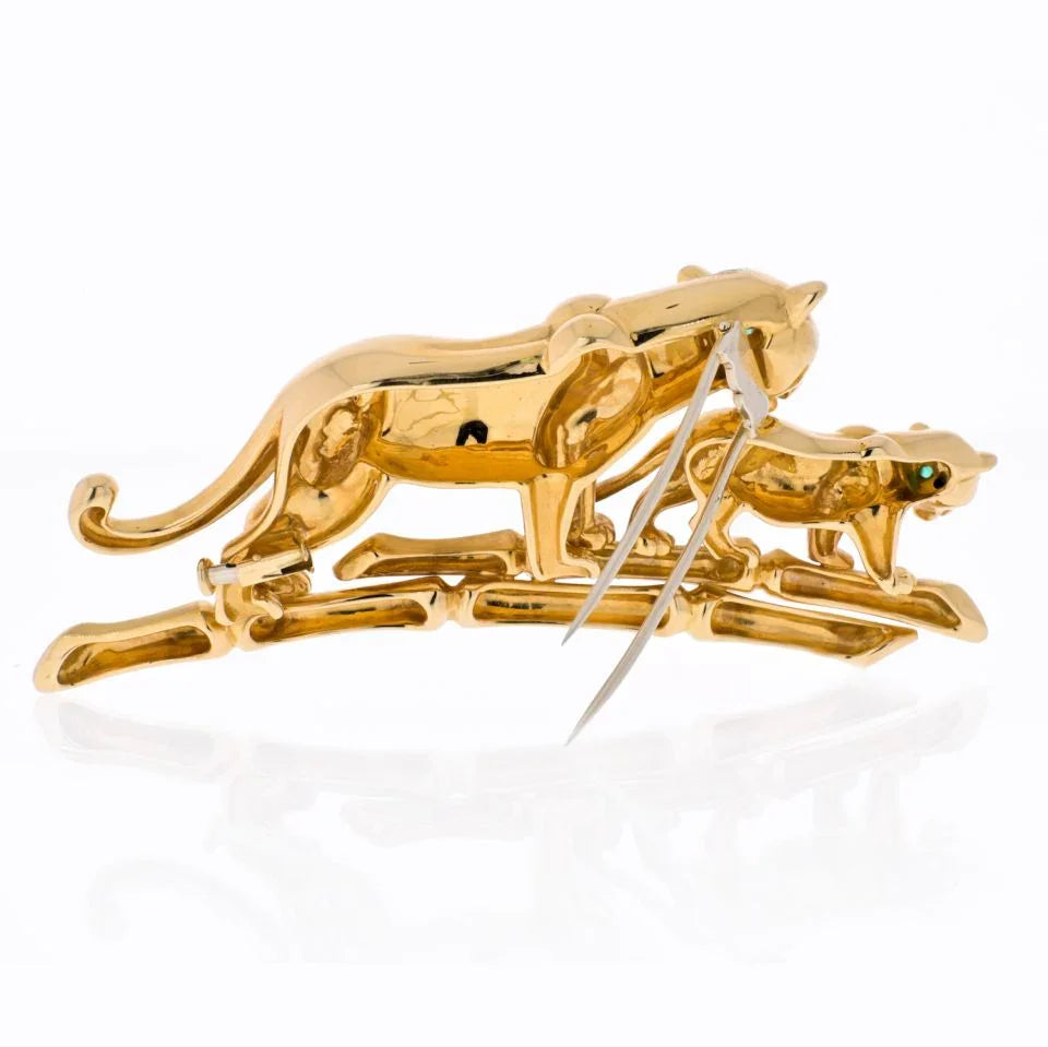 Carthttier 18K Yellow Gold Panthere Mother And Her Cub Brooch