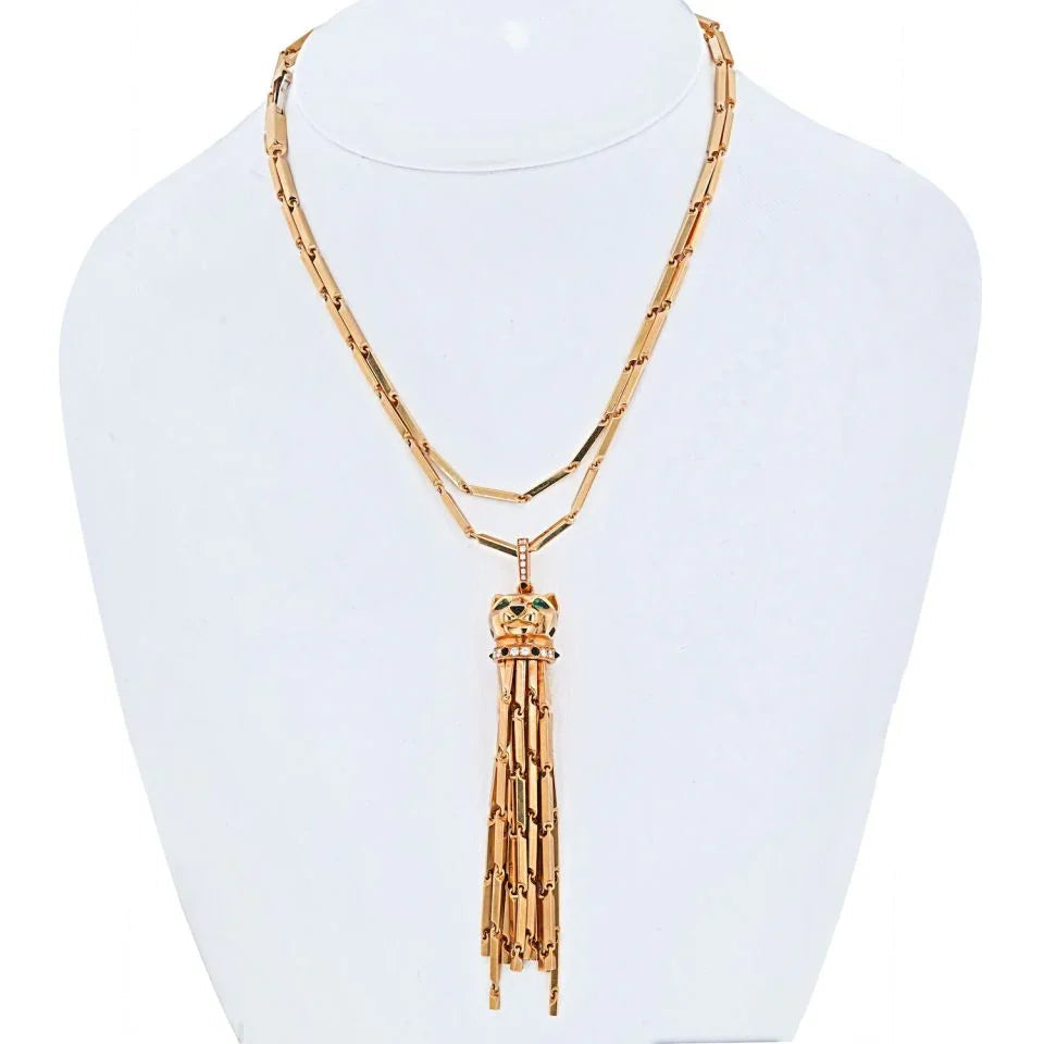 Carthttier 18K Yellow Gold Long Tassel Spotted Panthere Pendant