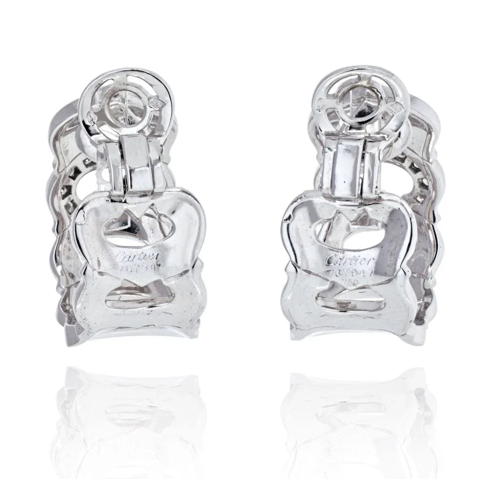 Carthttier 18K White Gold Double C Diamond Hoop Earrings