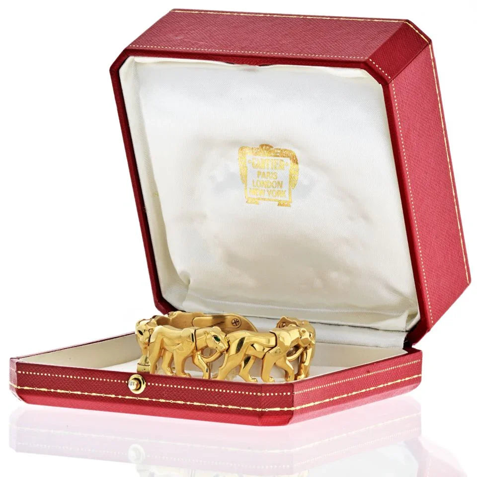 Carthttier 18K Yellow Gold Walking Pantheres Nakoura Cuff Bracelet