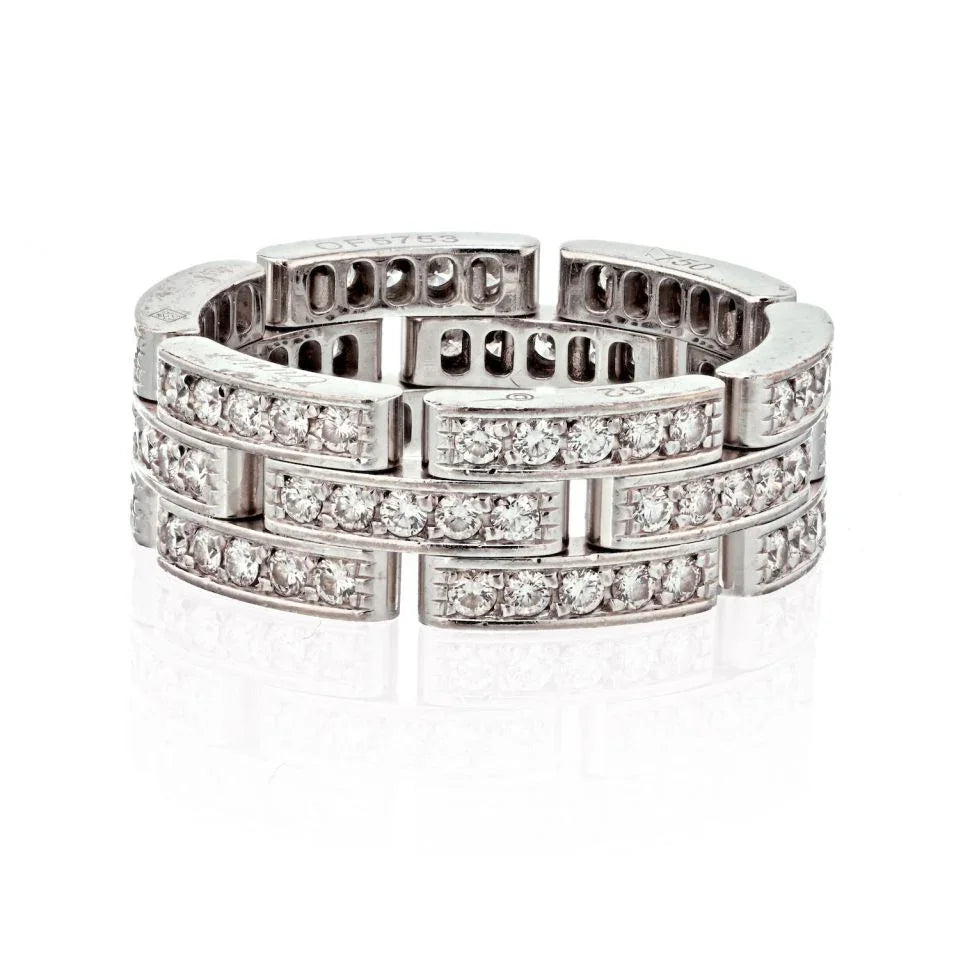 Carthttier 18K White Gold Maillon Panthere Three Diamond Row Ring