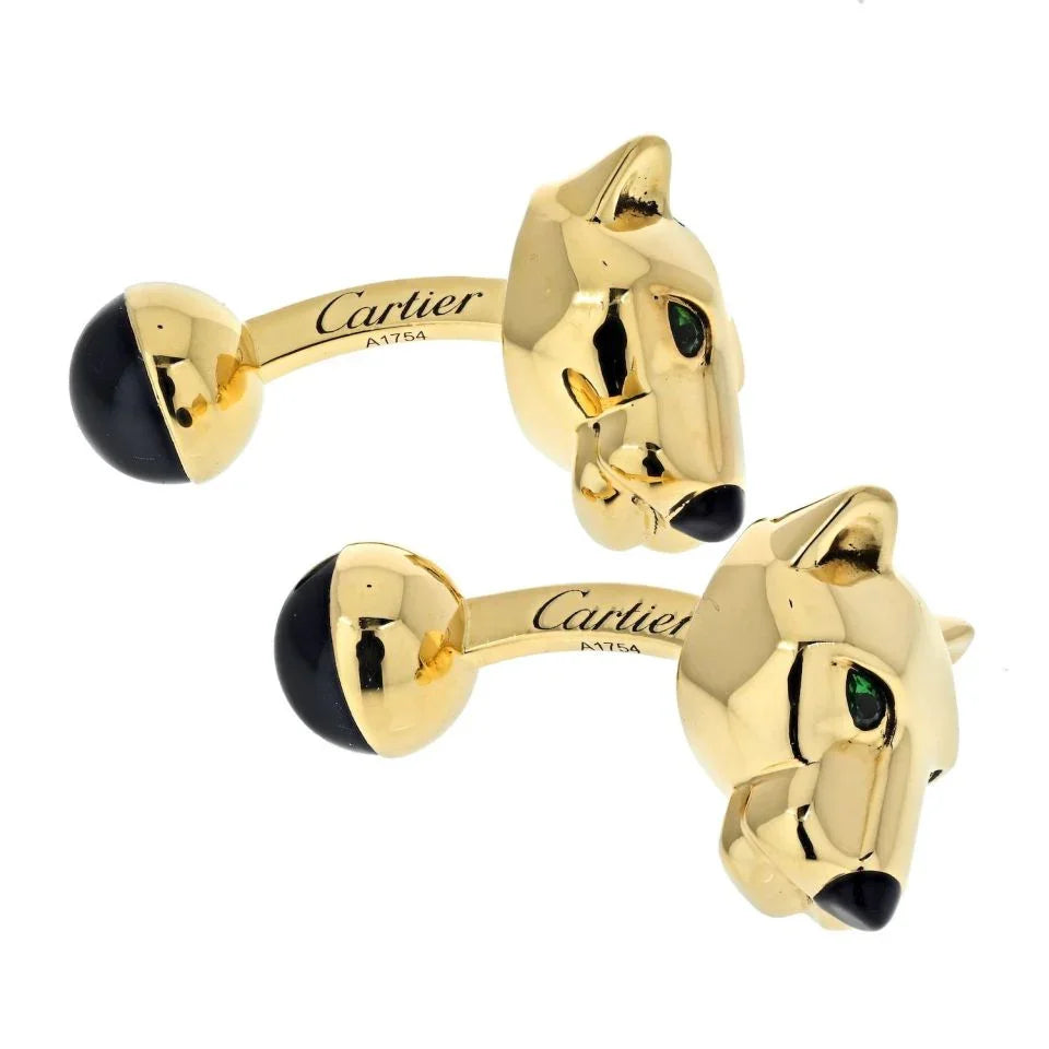 Carthttier 18K Yellow Gold Panthere Heads Mens Cuff Links