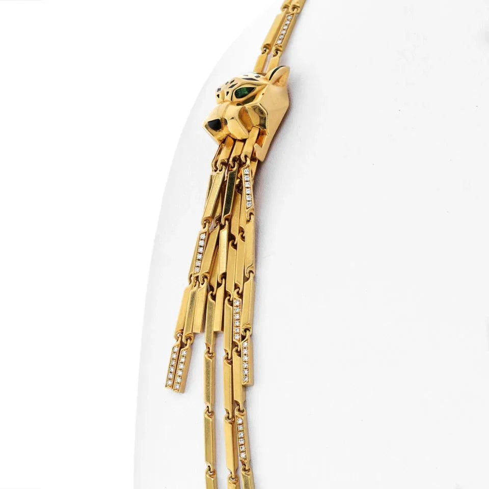 Carthttier 18K Yellow Gold Double Panthere Tassel Long Strand Necklace