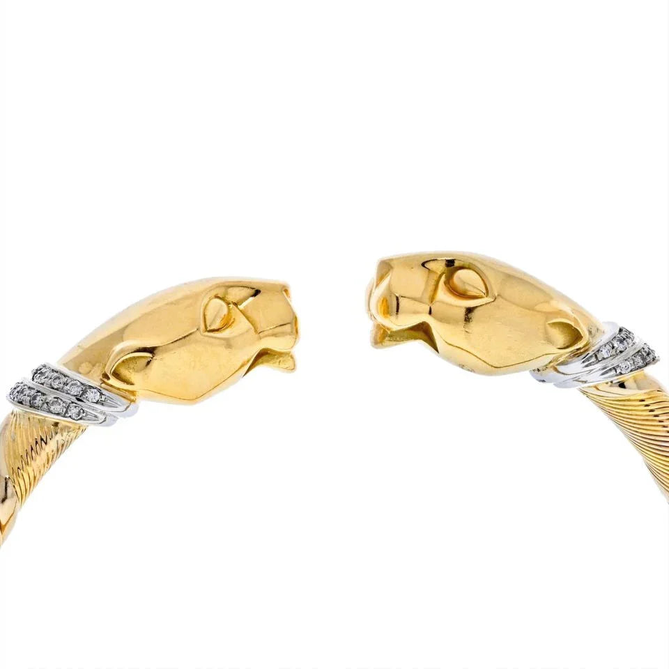 Carthttier 18K Tri Color 1990 Cougar Double Head Panthere Bracelet