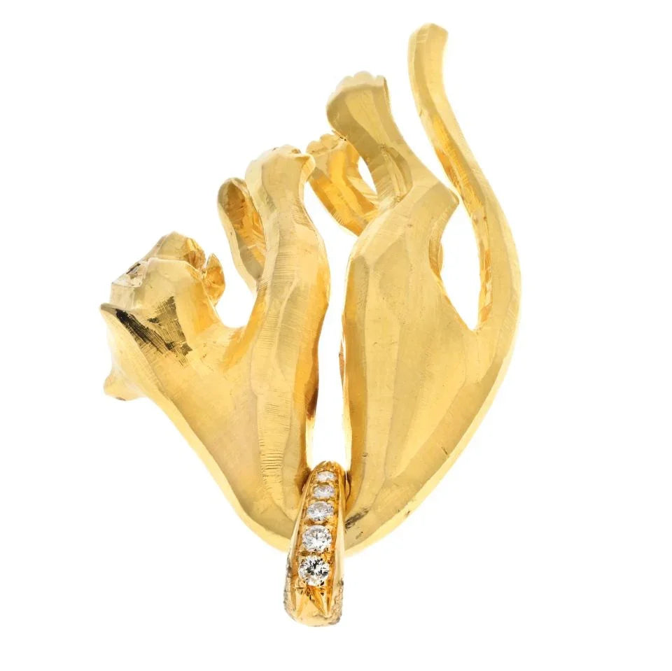 Carthttier 18K Yellow Gold Hanging Panthere Diamond Eyes Pendant