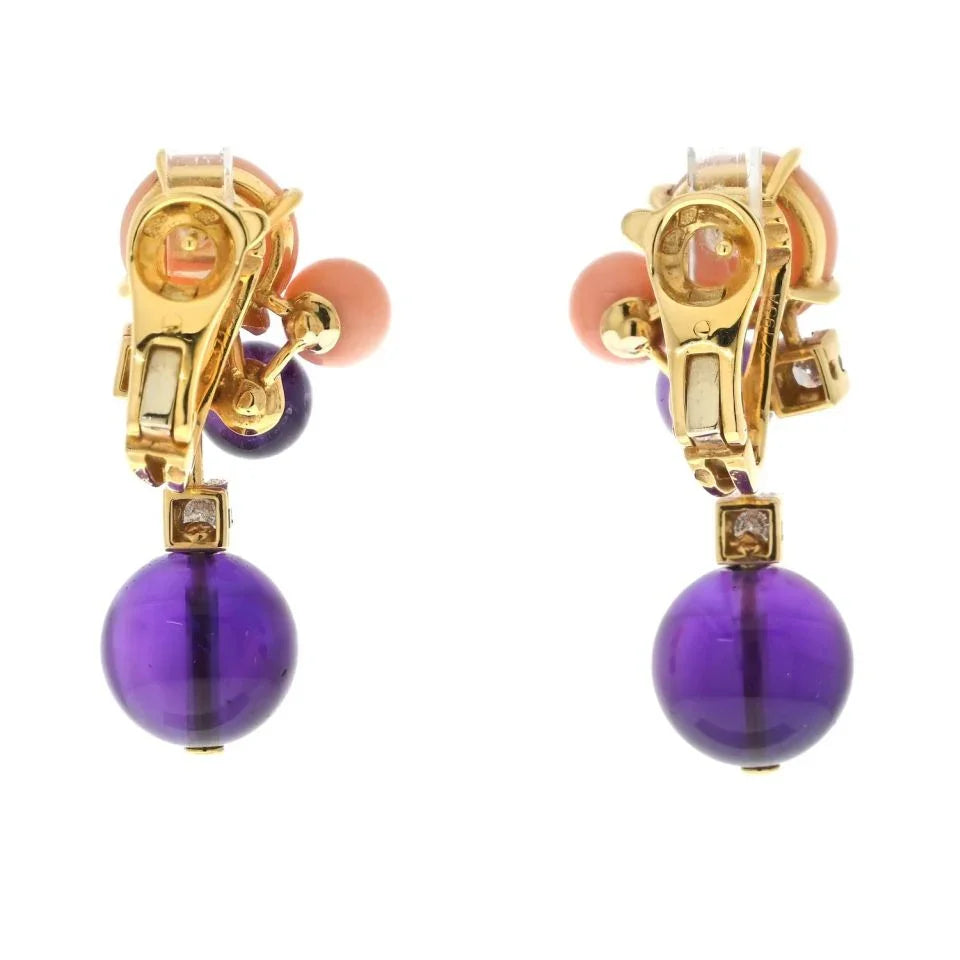 Carthttier Delices de goa 18K Yellow Gold Delices De Goa Diamond, Coral And Amethyst Earrings
