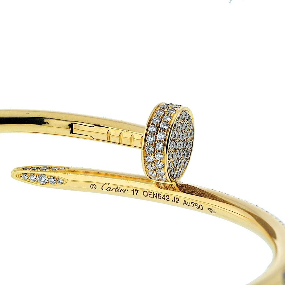 Carthttier Juste Un Clou 18K Yellow Gold Pave Diamond Size 17 Bracelet