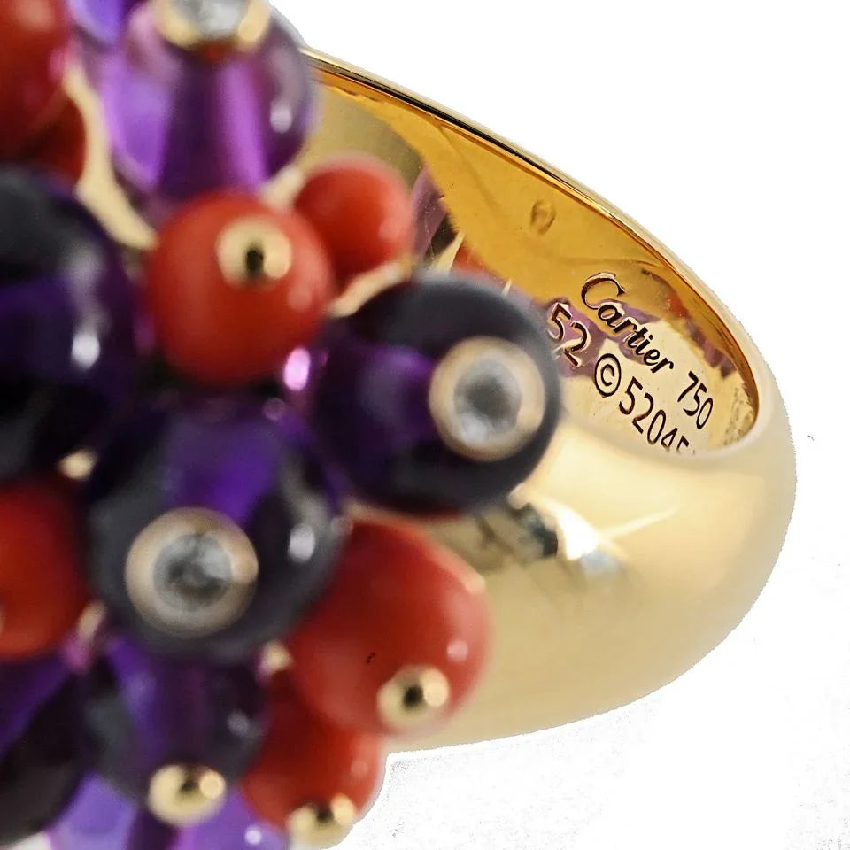 Carthttier Delices de goa Amethyst, Coral And Diamond Ring