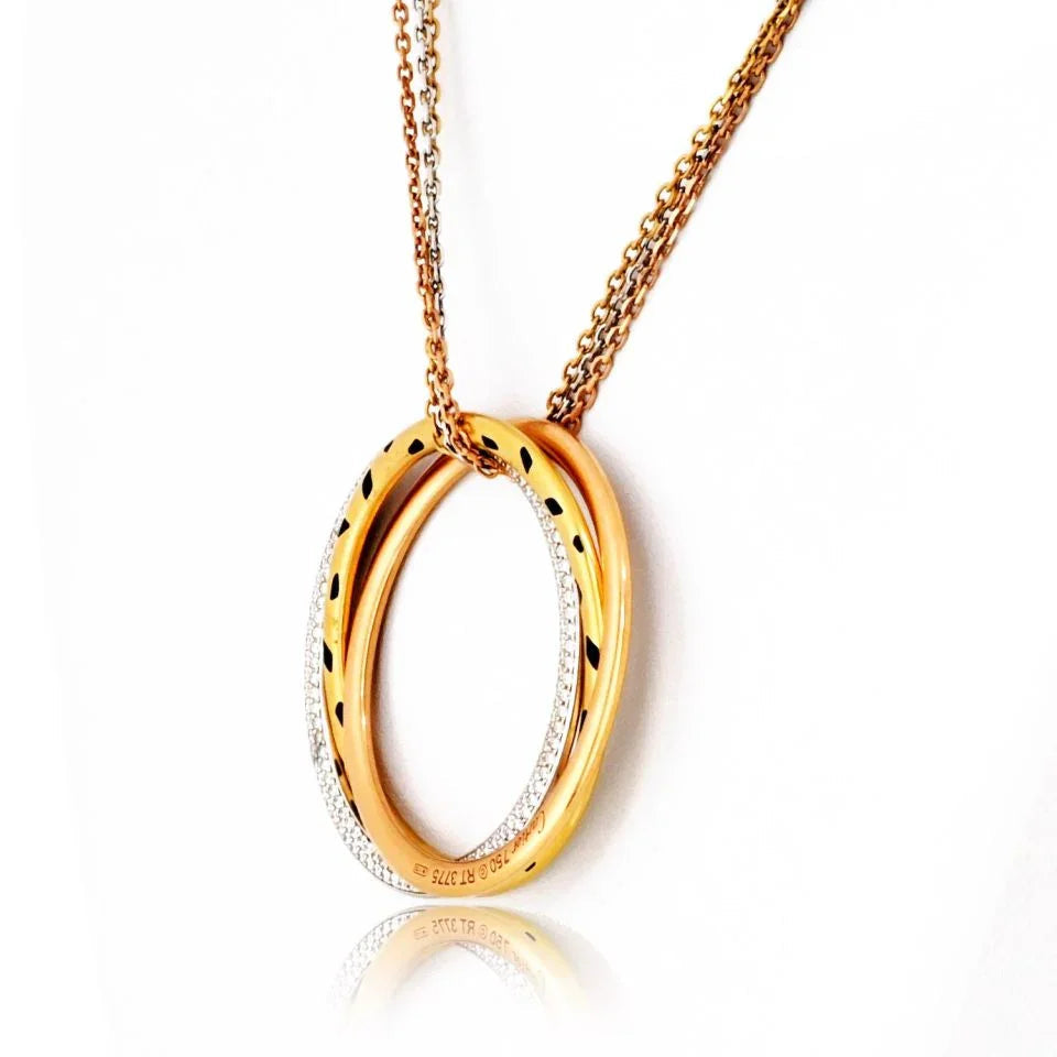 Carthttier 18K Tri Color Trinity Diamond Spotted Panthere Circle Necklace