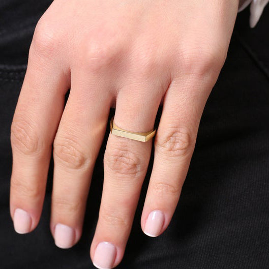 14k Solid Gold Ring Rectangular Flat Signet Band