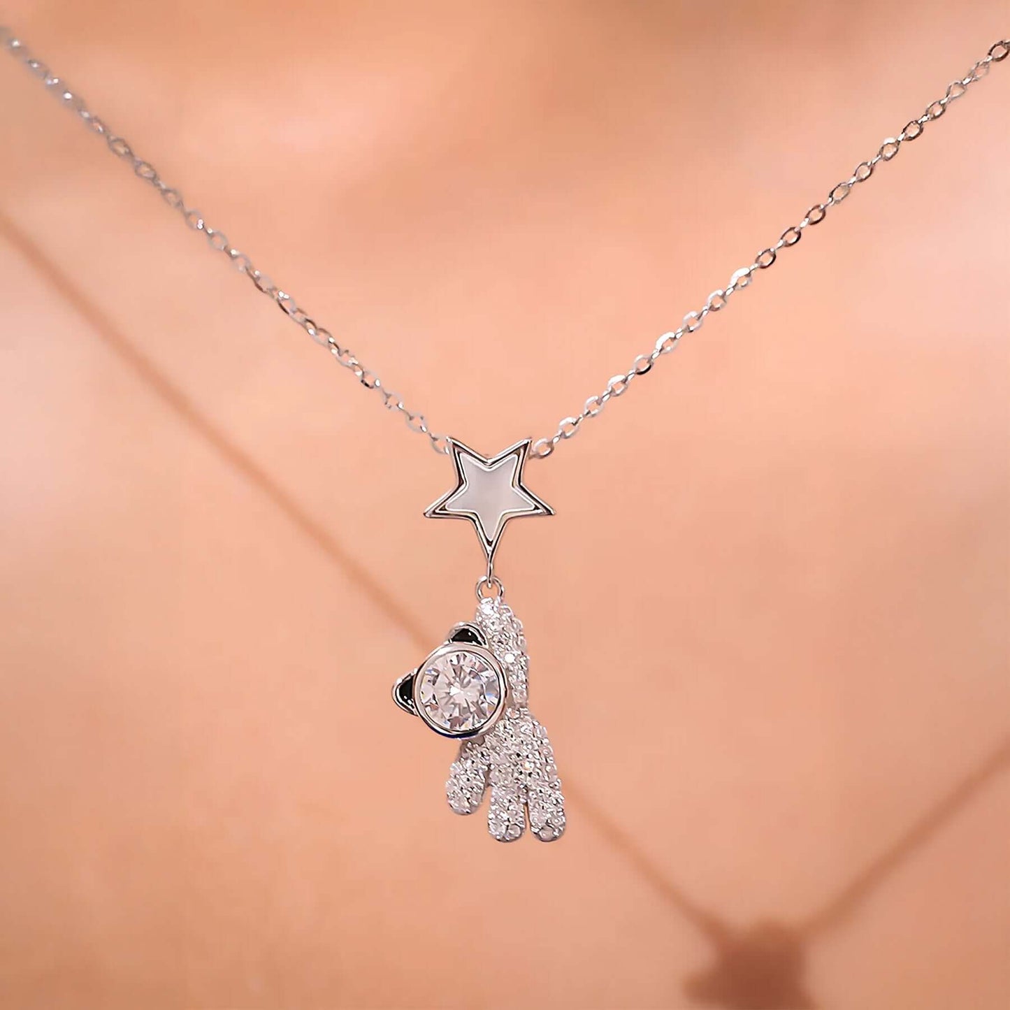 Astronaut Cat 925 Silver Gemstone Pendant Necklace