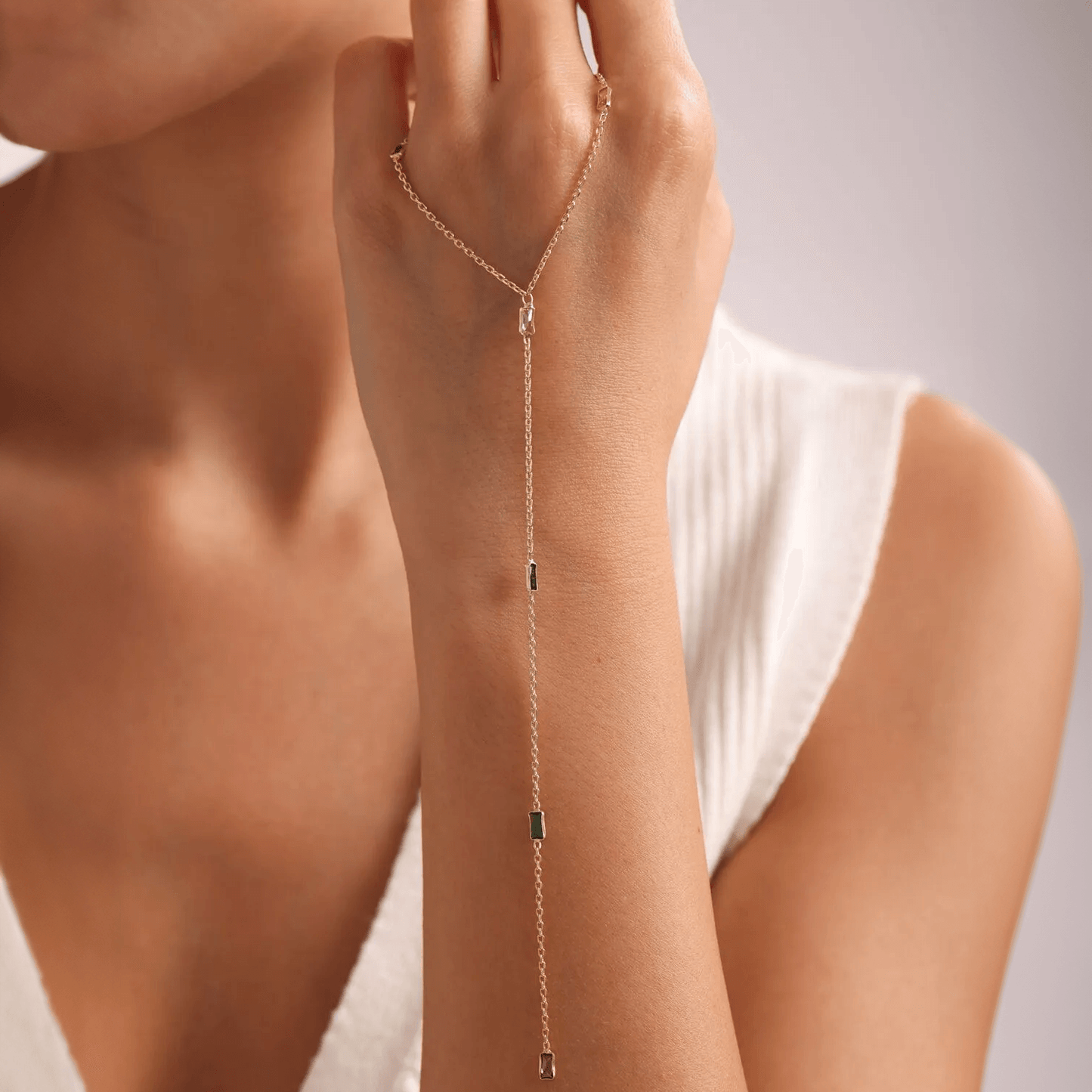 Baguette Cubic Zirconia Y Necklace Gold Color Chain