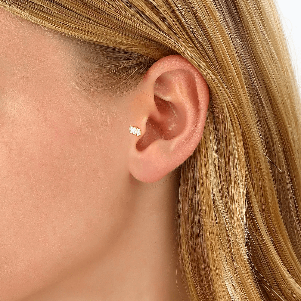 Baguette Stone Sterling Silver Ear Piercing Stud