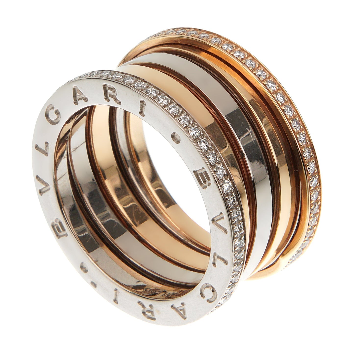 Bvlthtgari B.zero1 White & Rose Gold Diamond Band Ring Sz 7 1/2