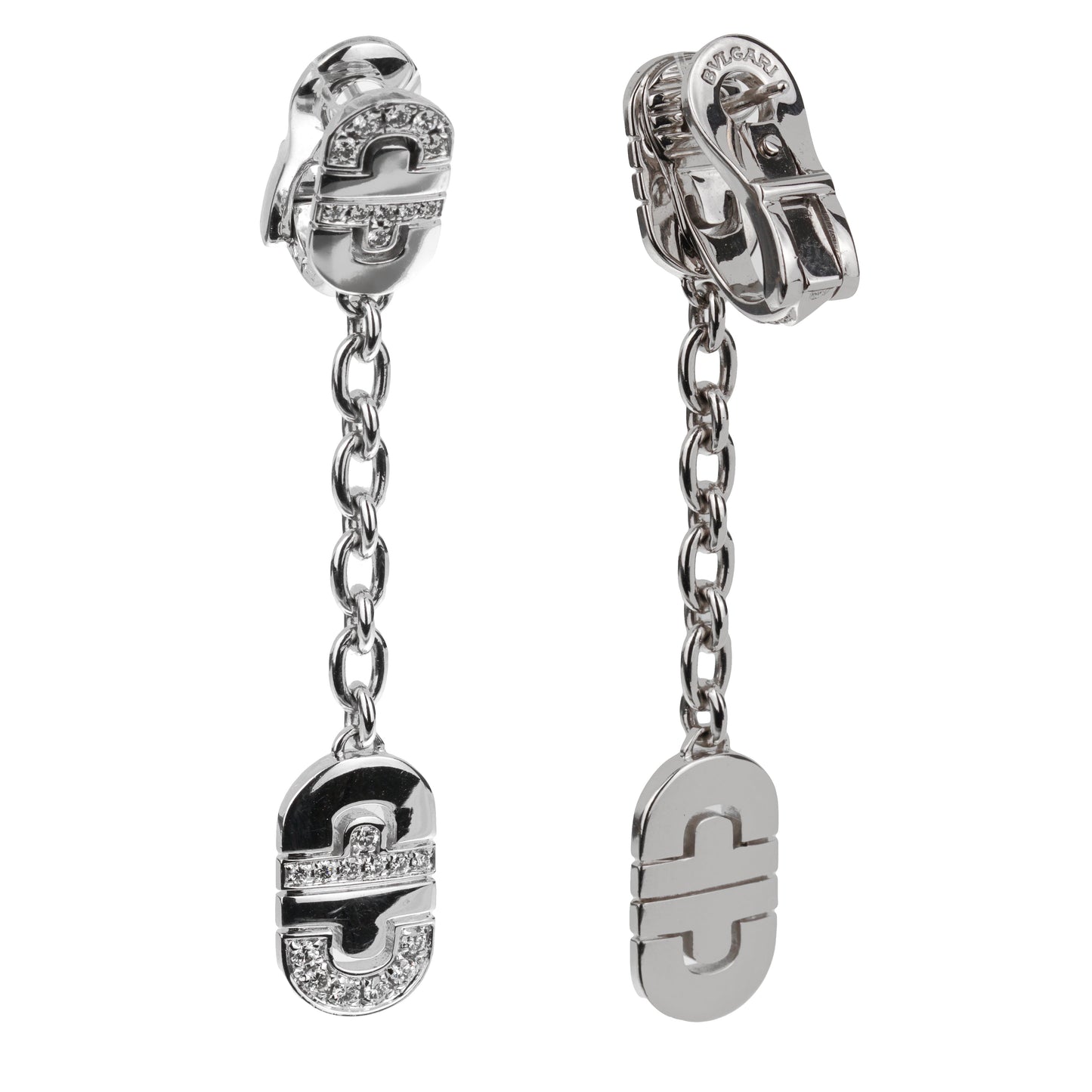 Bvlthtgari Parentesi Diamond 18k White Gold Drop Earrings