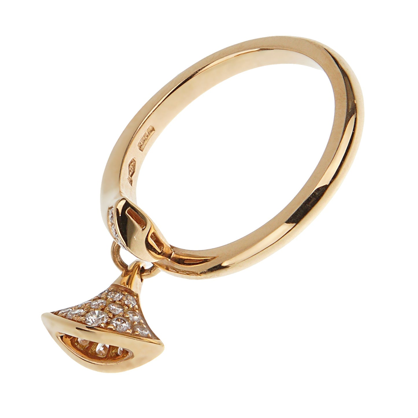 Bvlthtgari Divas Dream Charm Rose Gold Diamond Ring Sz 6 1/2