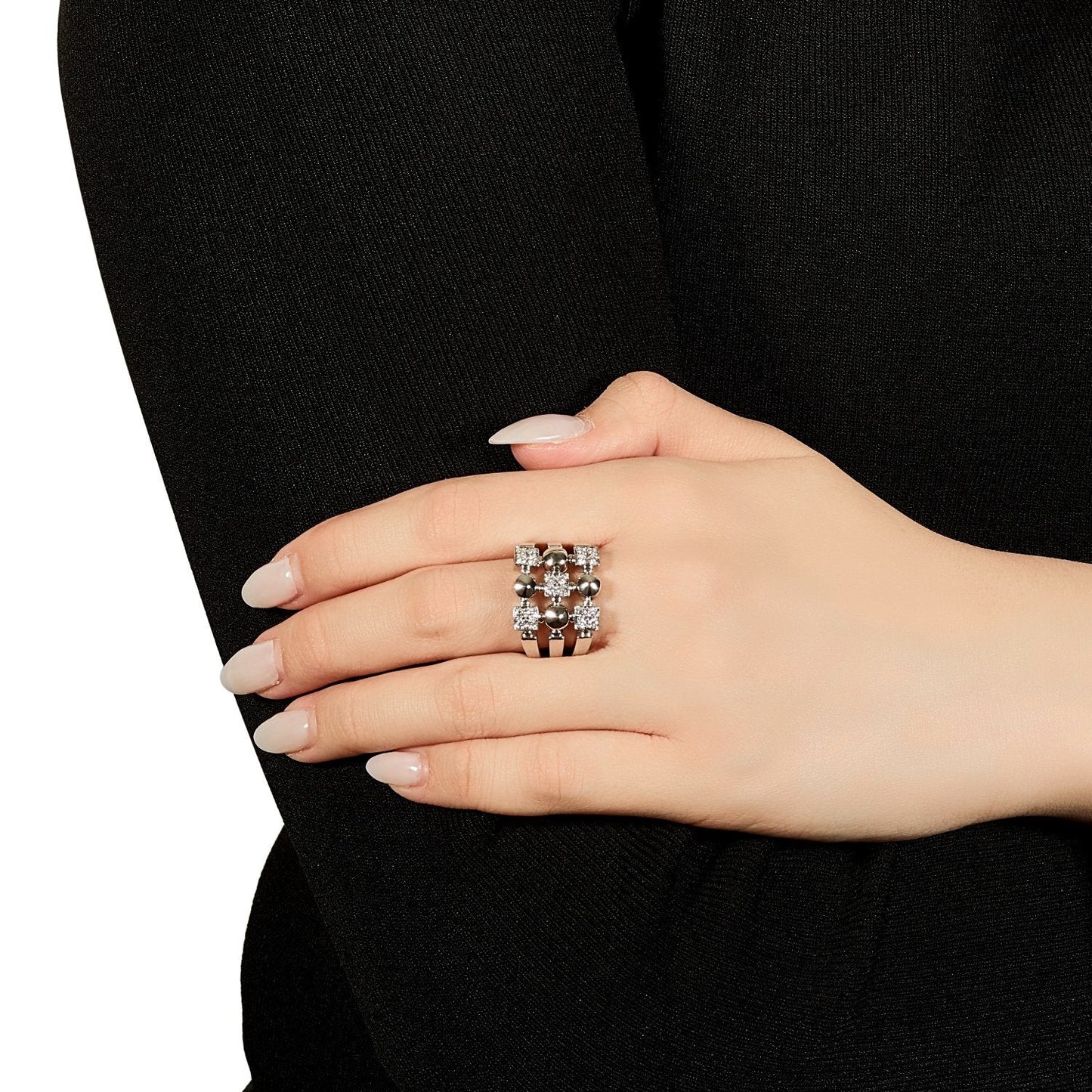 Bvlthtgari Lucea White Gold Diamond Cocktail Ring Sz 6 1/2