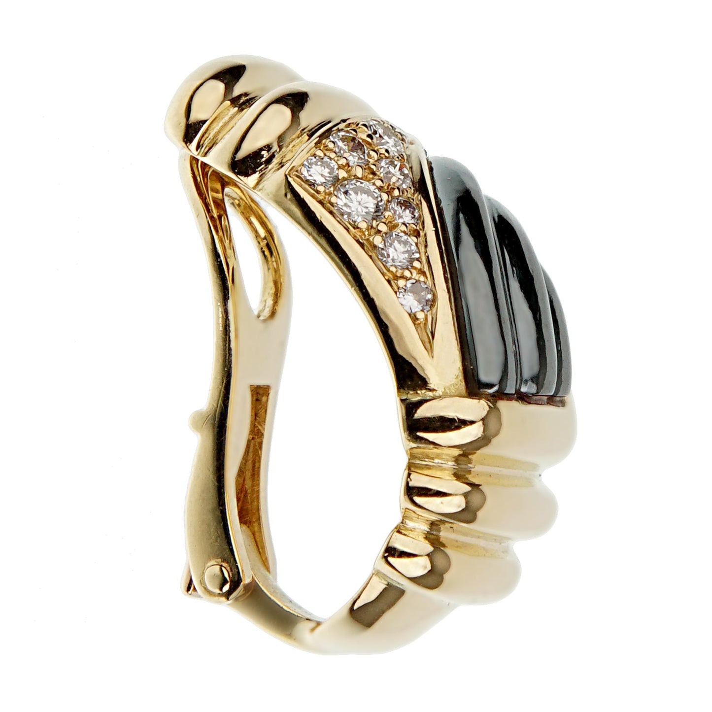 Bvlthtgari Parentesi Vintage Diamond Hematite 18k Yellow Gold Earrings