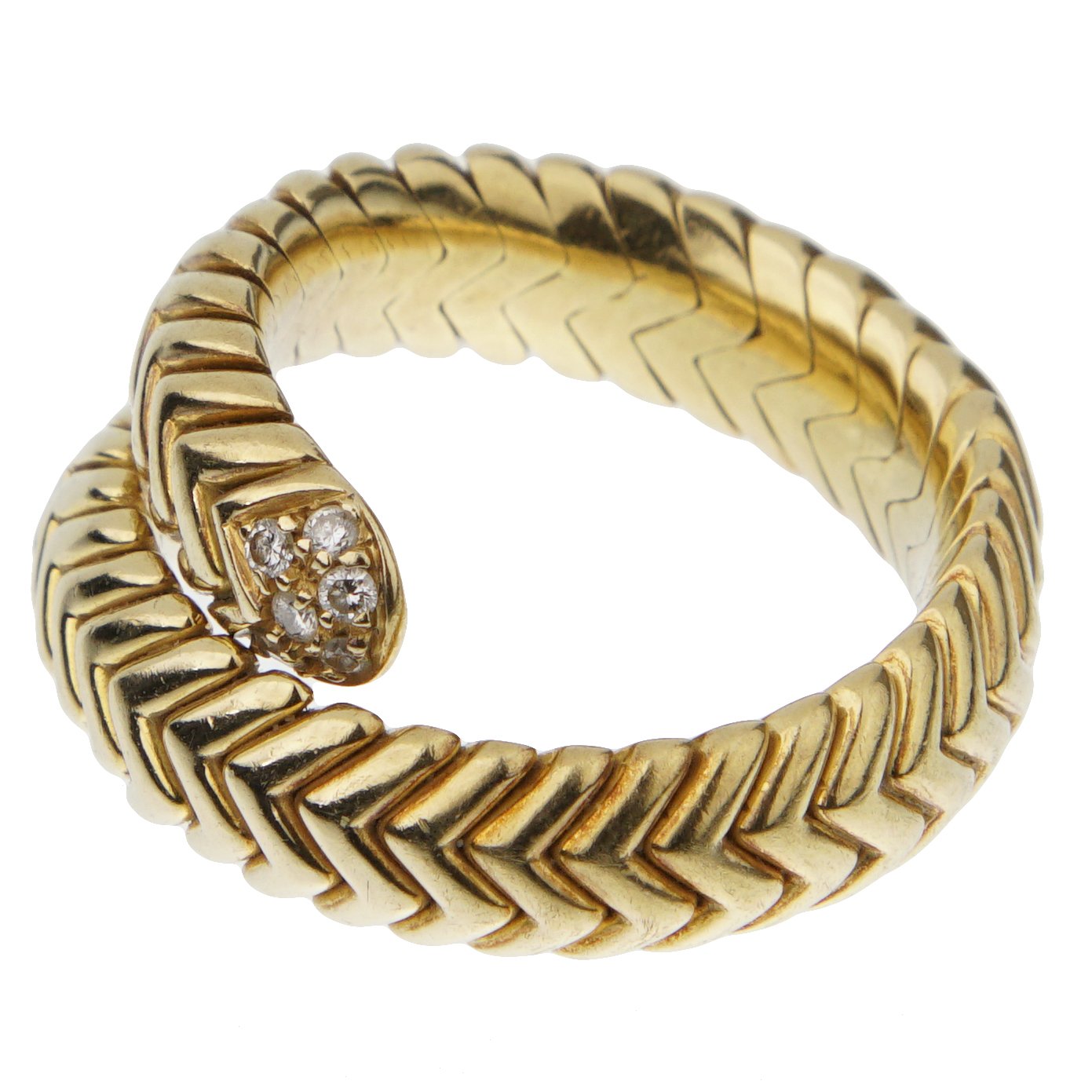 Bvlthtgari Spiga Vintage Diamond Wrap Cocktail Yellow Gold Ring Sz 6